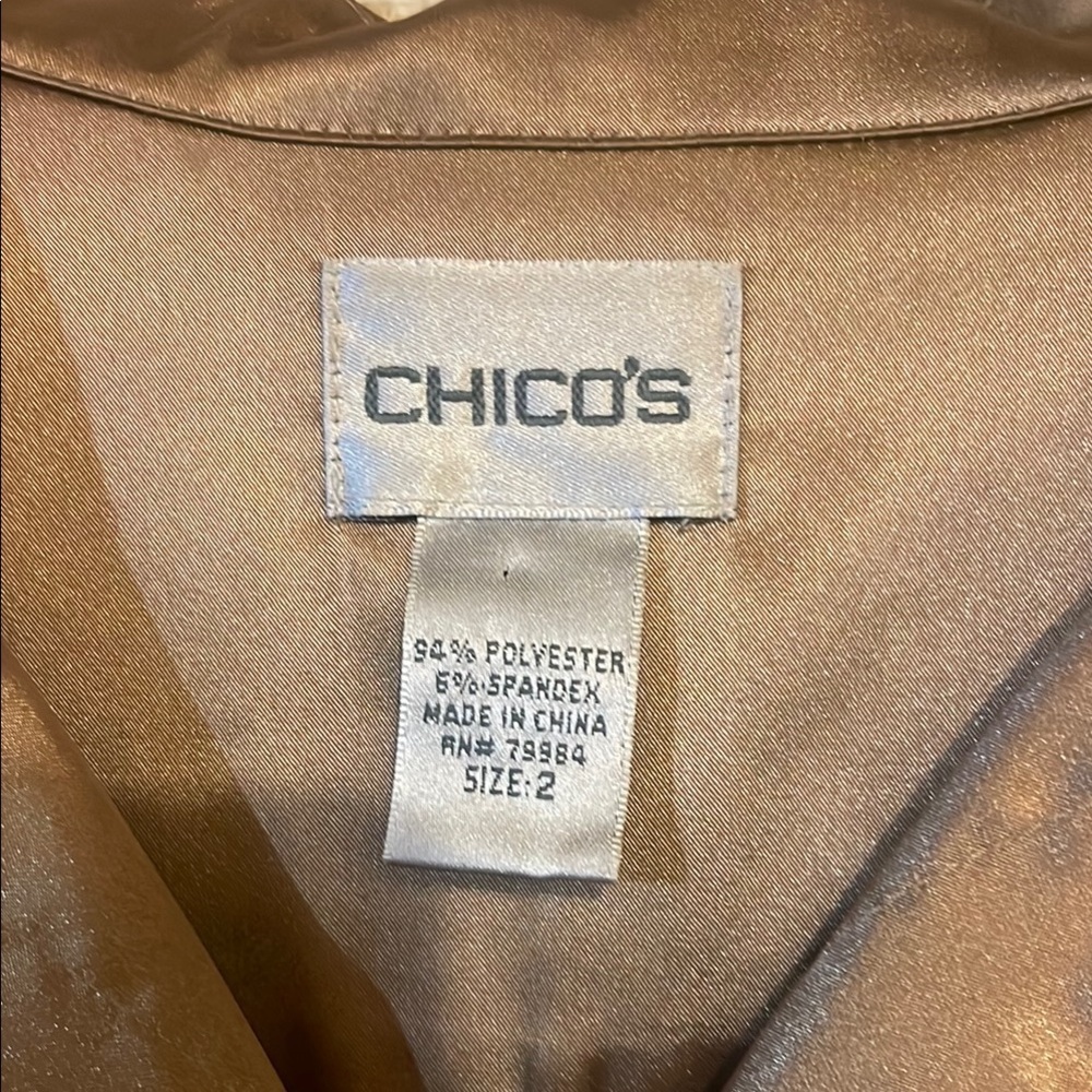 Chico's Gold Satin Button-Up Tunic Shirt - Picture 2 of 3